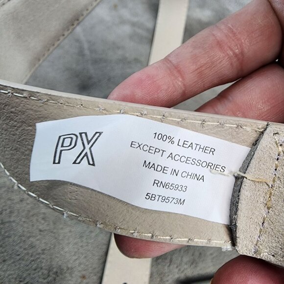 PX Belt Mens 30 Beige Leather Silver Tone Buckle  *NWT* - Picture 3 of 6